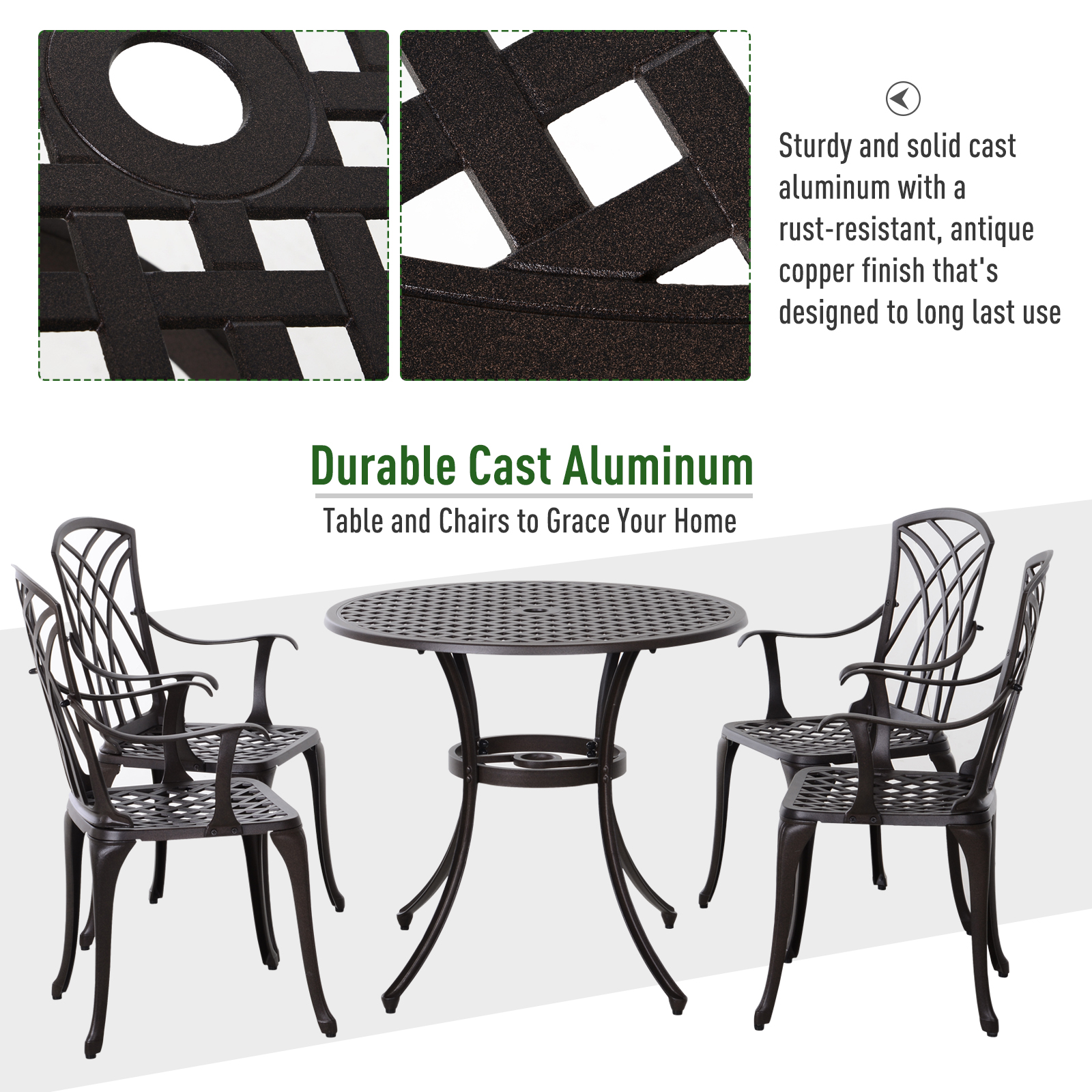 Outsunny 5 PCs Cast Aluminium Table 4 Chairs Outdoor Garden Dining